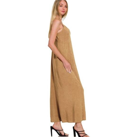 Zenana Mineral Washed Rayon Challis Cami Dress - Picture 3 of 4